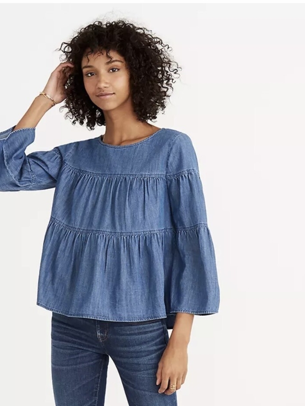 Madewell Denim Blue Tiered Peasant Top